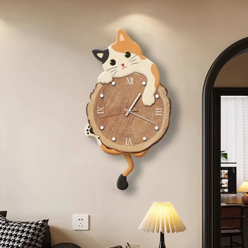 Osaka | Cartoon Cat Wall Clock with Swing Tail Design