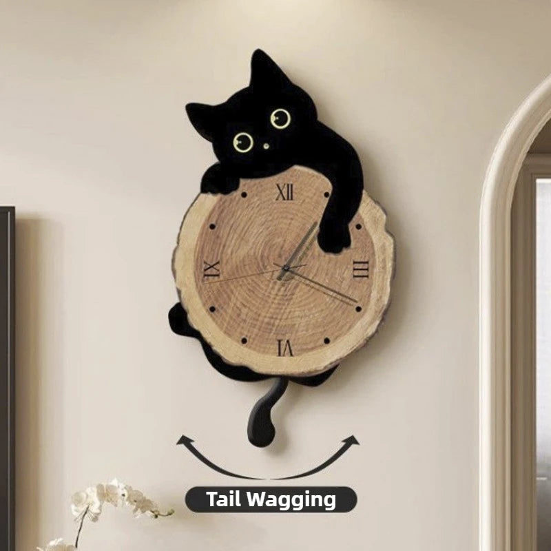 Osaka | Cartoon Cat Wall Clock with Swing Tail Design