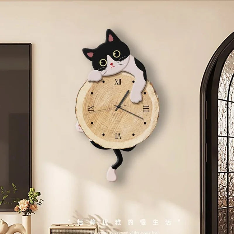 Osaka | Cartoon Cat Wall Clock with Swing Tail Design