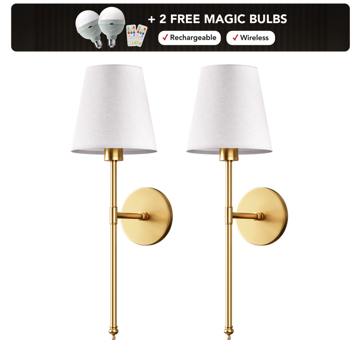 WIRELESS WALL SCONCE (SET OF 2 + 2 BULBS INCLUDED)
